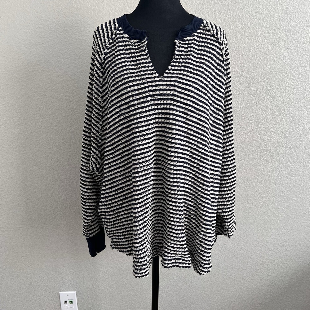 American Eagle Medium Top Seriously Lived-In Waffle Knit Striped Pullover Shirt